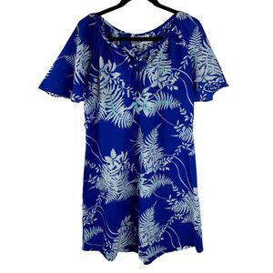 Hilo Hattie Hawaii Vintage Dress Size Large Blue Floral Caftan Maxi RN37145